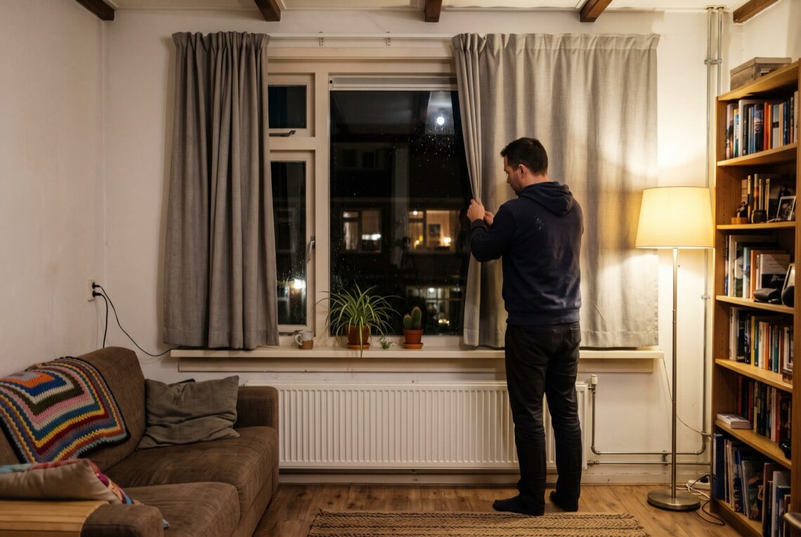Man trekt 's avonds de gordijnen dicht, de radiator onder het raam blijft vrij
